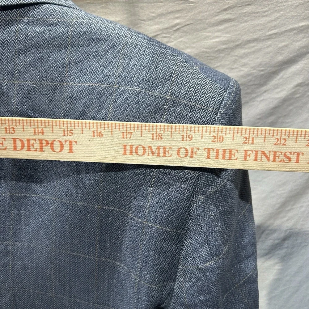 Jos A Bank Mens 46R Silk Wool Blend Blazer Blue Windowpane Plaid Sport Coat